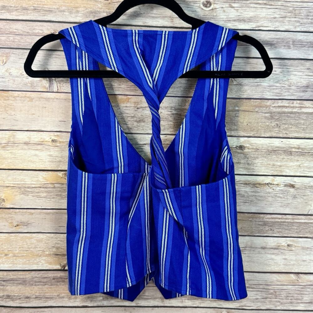 Express Womens Blue White Striped Cotton Sleeveless Twisted Back Halter Vest M - Picture 2 of 4
